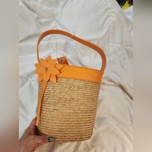 Bath And Body Orange and Tan Woven Tote Bag